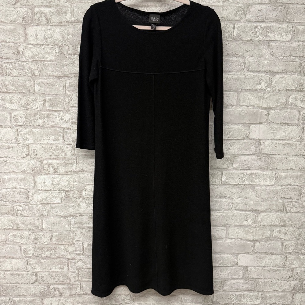 Eileen Fisher 3/4‎ Sleeve Dress Women’s XS Black 100% Wool